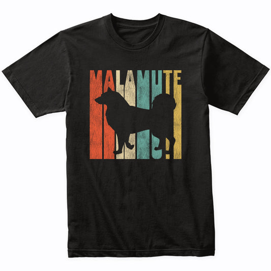 Retro 1970's Style Alaskan Malamute Dog Silhouette Malamute Cracked Distressed T-Shirt