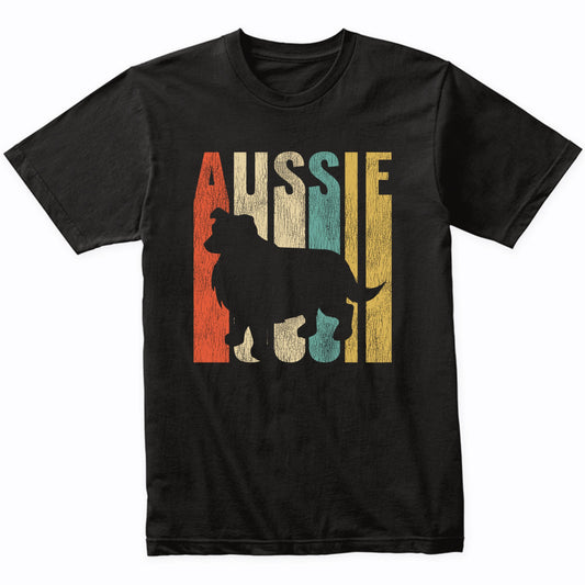 Retro 1970's Style Aussie Dog Silhouette Australian Shepherd Cracked Distressed T-Shirt