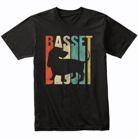 Retro 1970's Style Basset Hound Dog Silhouette Cracked Distressed T-Shirt