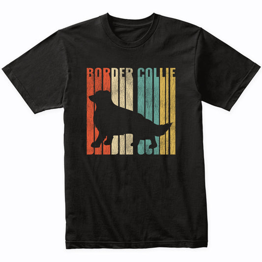 Retro 1970's Style Border Collie Dog Silhouette Cracked Distressed T-Shirt