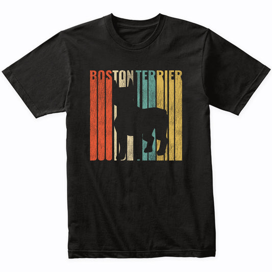 Retro 1970's Style Boston Terrier Dog Silhouette Cracked Distressed T-Shirt