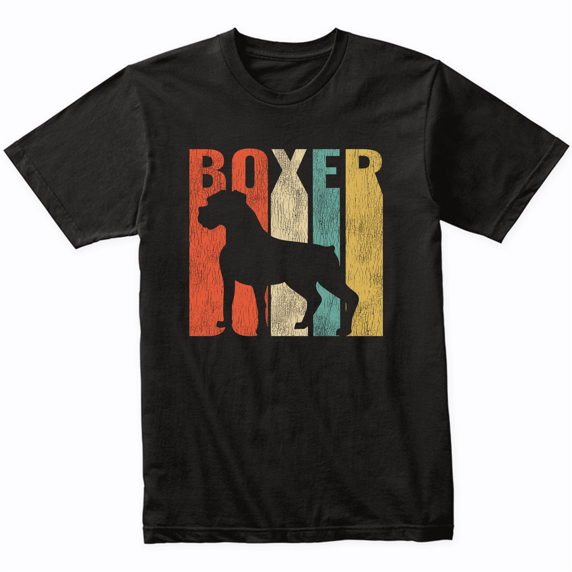Retro 1970's Style Boxer Dog Silhouette Cracked Distressed T-Shirt