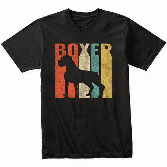 Retro 1970's Style Boxer Dog Silhouette Cracked Distressed T-Shirt
