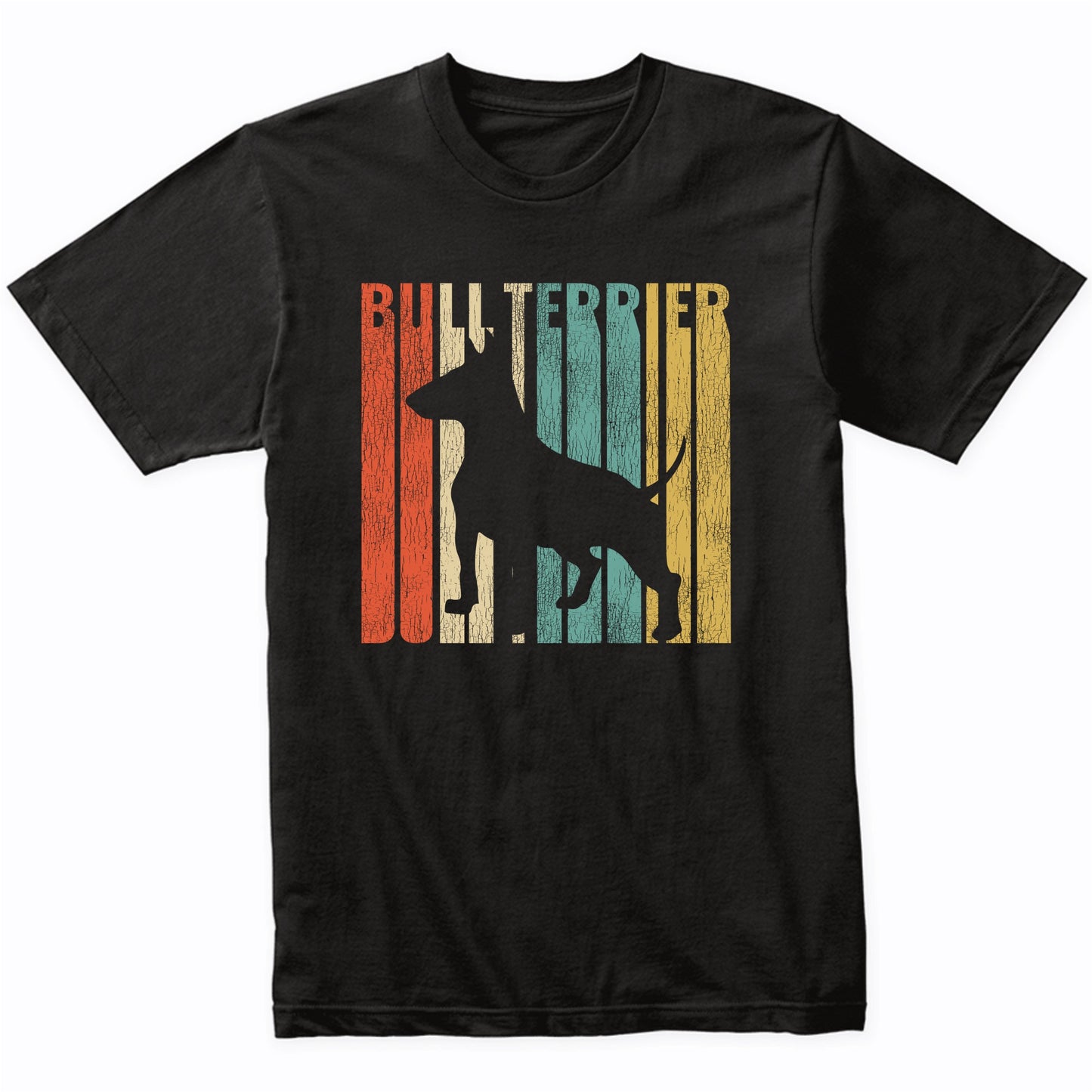 Retro 1970's Style Bull Terrier Dog Silhouette Cracked Distressed T-Shirt