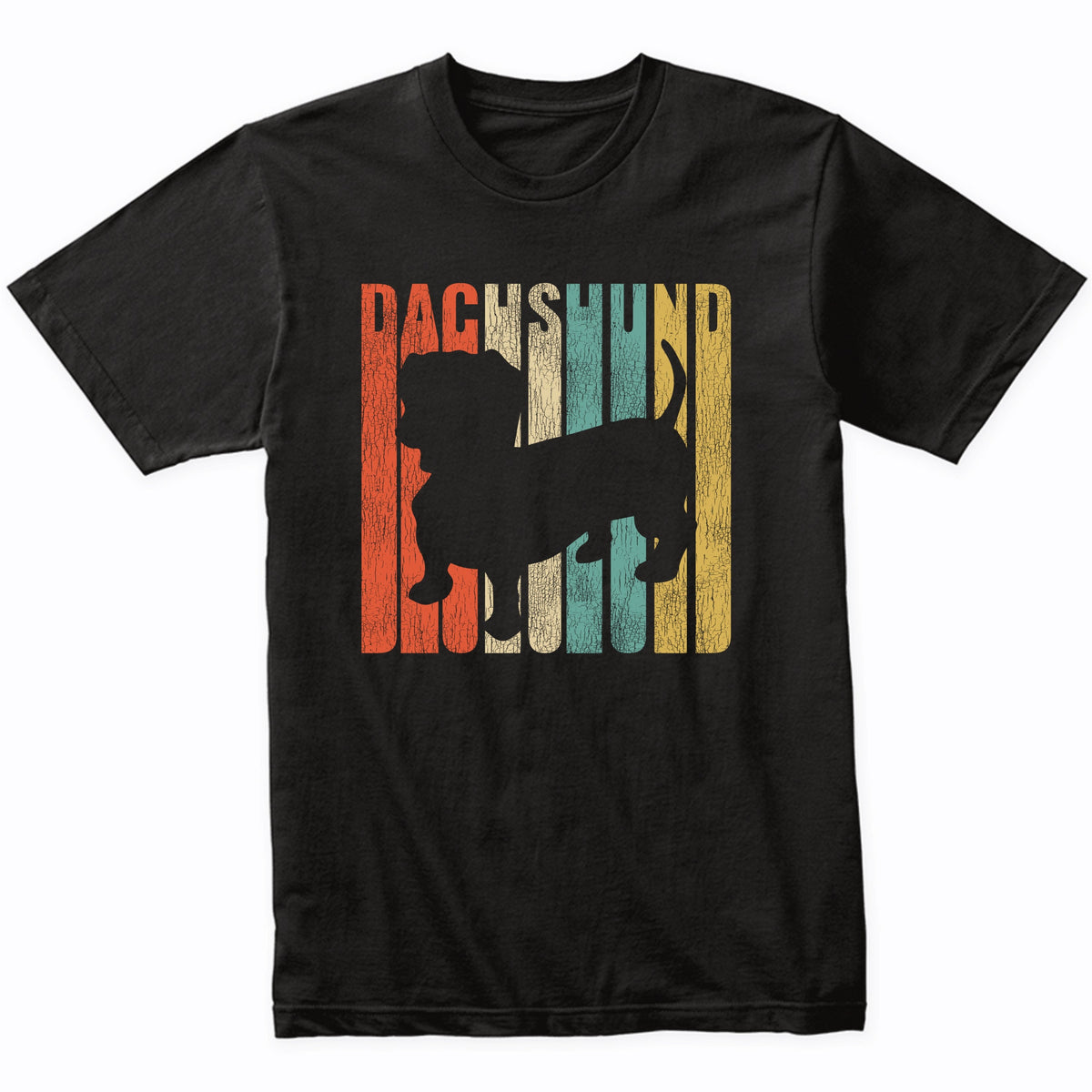 Retro 1970's Style Dachshund Dog Silhouette Doxen Cracked Distressed T-Shirt