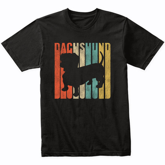 Retro 1970's Style Dachshund Dog Silhouette Doxen Cracked Distressed T-Shirt