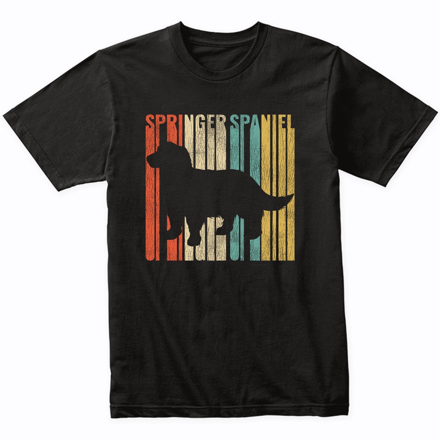 Retro 1970's Style English Springer Spaniel Dog Silhouette Cracked Distressed T-Shirt
