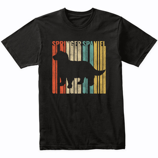 Retro 1970's Style English Springer Spaniel Dog Silhouette Cracked Distressed T-Shirt