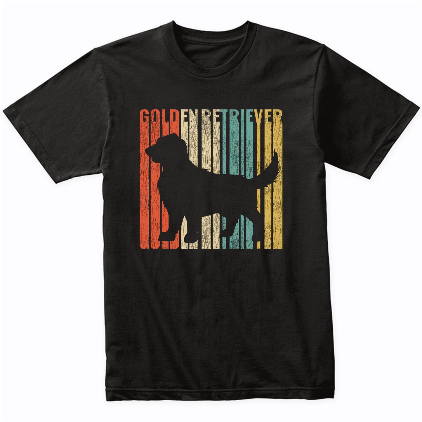 Retro 1970's Style Golden Retriever Dog Silhouette Cracked Distressed T-Shirt