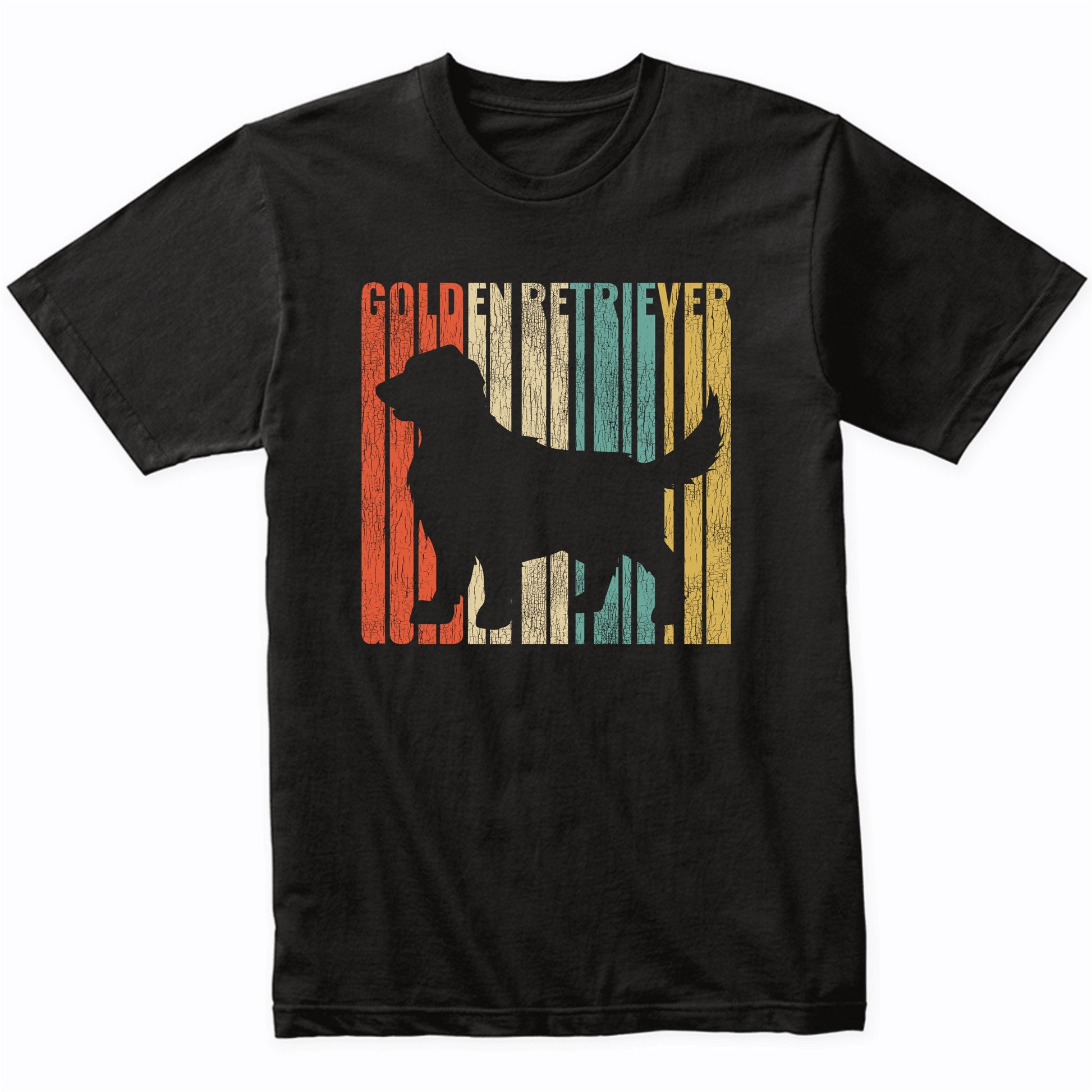 Retro 1970's Style Golden Retriever Dog Silhouette Cracked Distressed T-Shirt