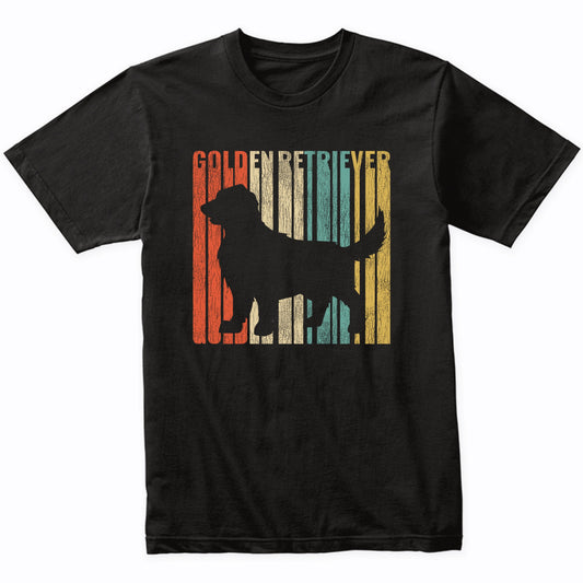 Retro 1970's Style Golden Retriever Dog Silhouette Cracked Distressed T-Shirt