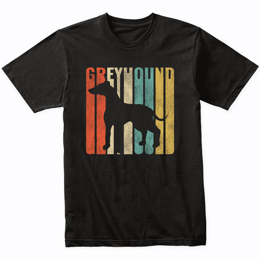 Retro 1970's Style Greyhound Dog Silhouette Cracked Distressed T-Shirt