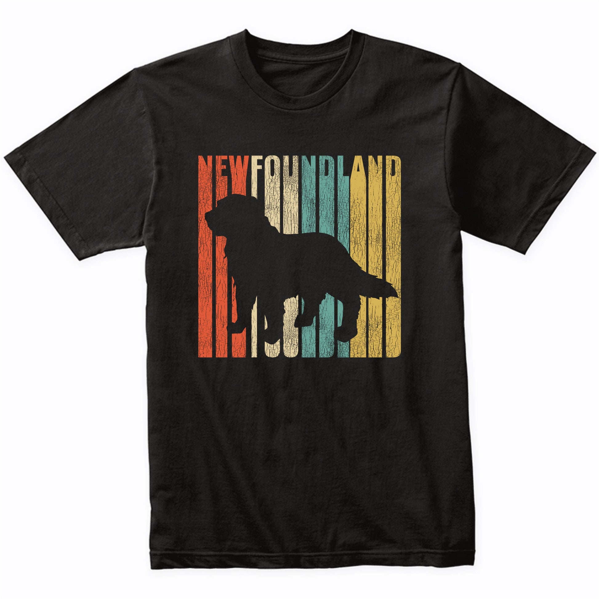 Retro 1970's Style Newfoundland Dog Silhouette Newfie Cracked Distressed T-Shirt