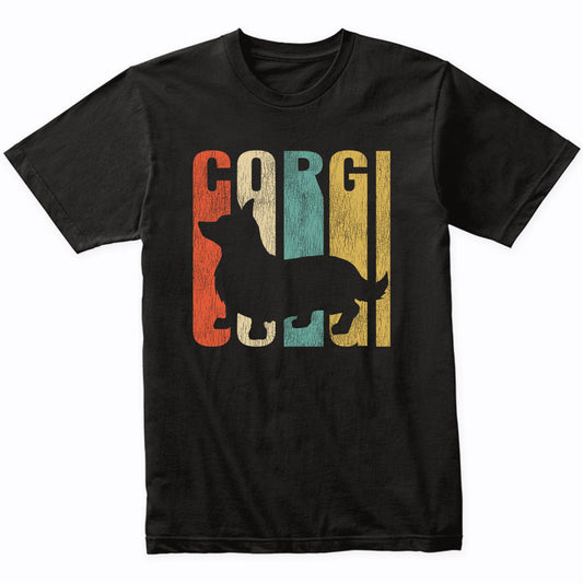 Retro 1970's Style Pembroke Welsh Corgi Dog Silhouette Corgi Cracked Distressed T-Shirt