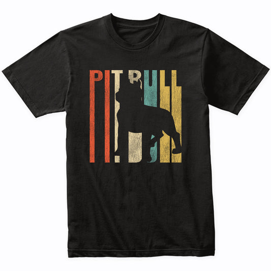 Retro 1970's Style Pit Bull Dog Silhouette Pitty Cracked Distressed T-Shirt