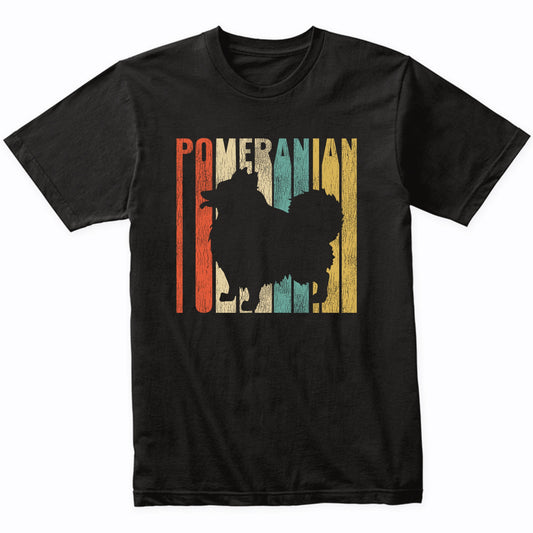 Retro 1970's Style Pomeranian Dog Silhouette Cracked Distressed T-Shirt