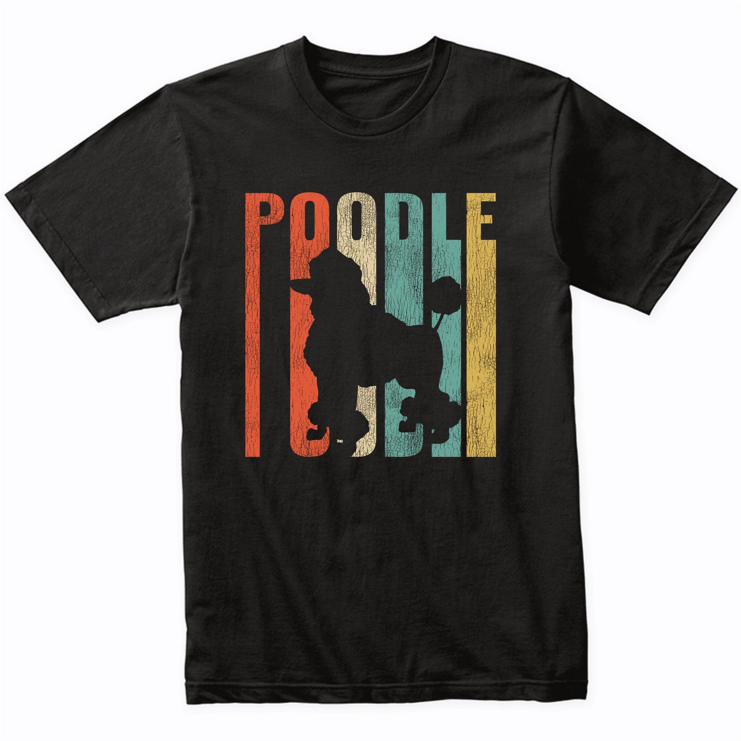 Retro 1970's Style Poodle Dog Silhouette Cracked Distressed T-Shirt
