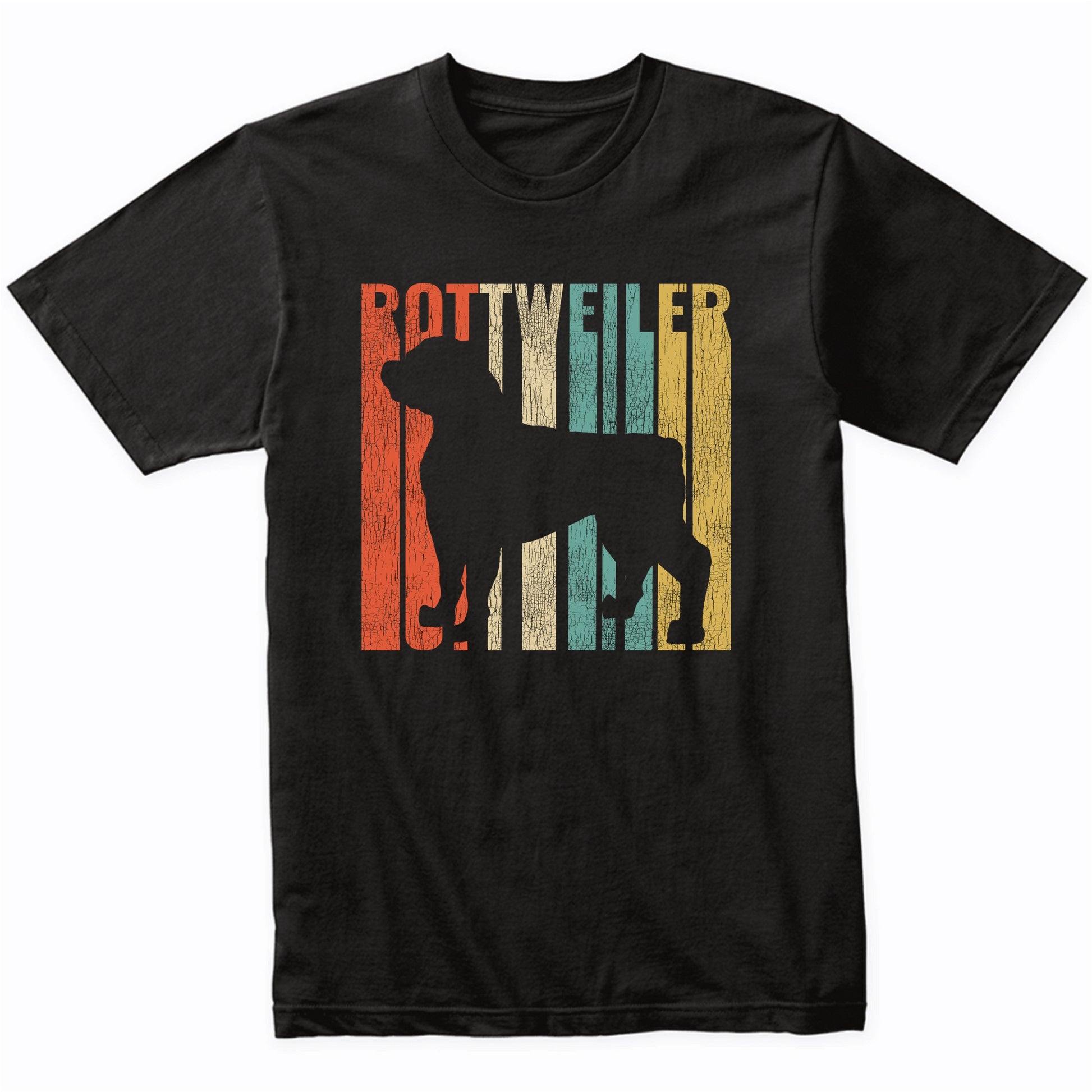 Retro 1970's Style Rottweiler Dog Silhouette Cracked Distressed T-Shirt
