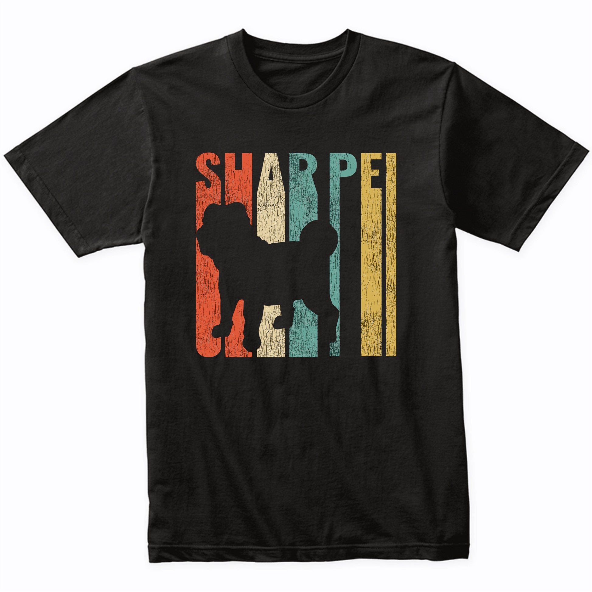 Retro 1970's Style Shar Pei Dog Silhouette Cracked Distressed T-Shirt