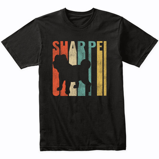 Retro 1970's Style Shar Pei Dog Silhouette Cracked Distressed T-Shirt