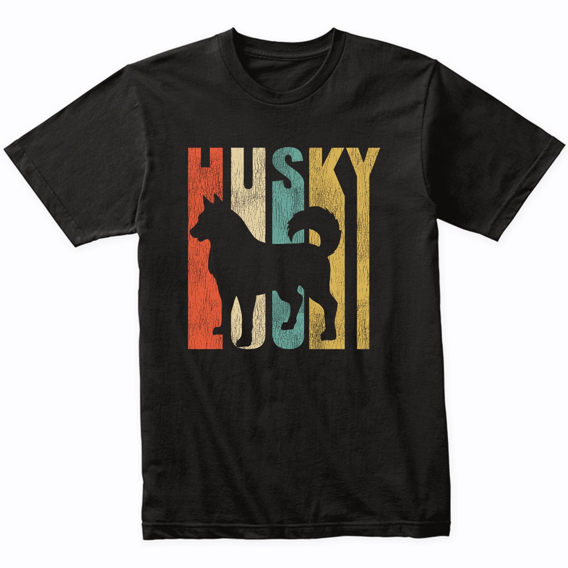 Retro 1970's Style Siberian Husky Dog Silhouette Cracked Distressed T-Shirt