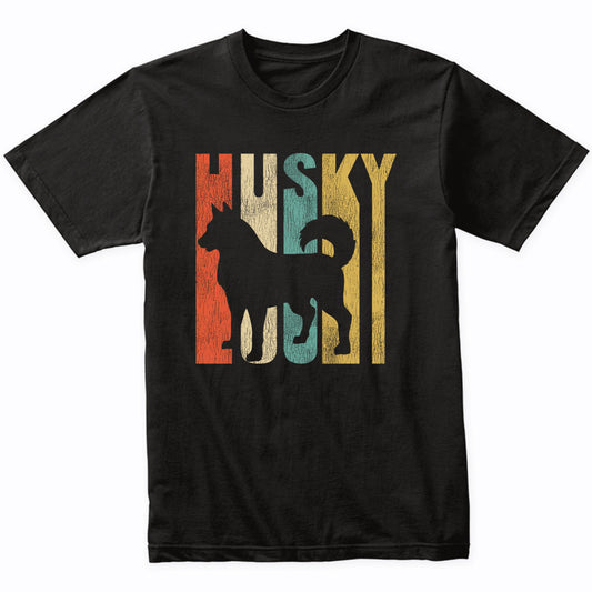 Retro 1970's Style Siberian Husky Dog Silhouette Cracked Distressed T-Shirt