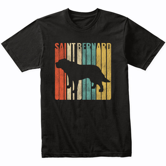 Retro 1970's Style St. Bernard Dog Silhouette Saint Bernard Cracked Distressed T-Shirt