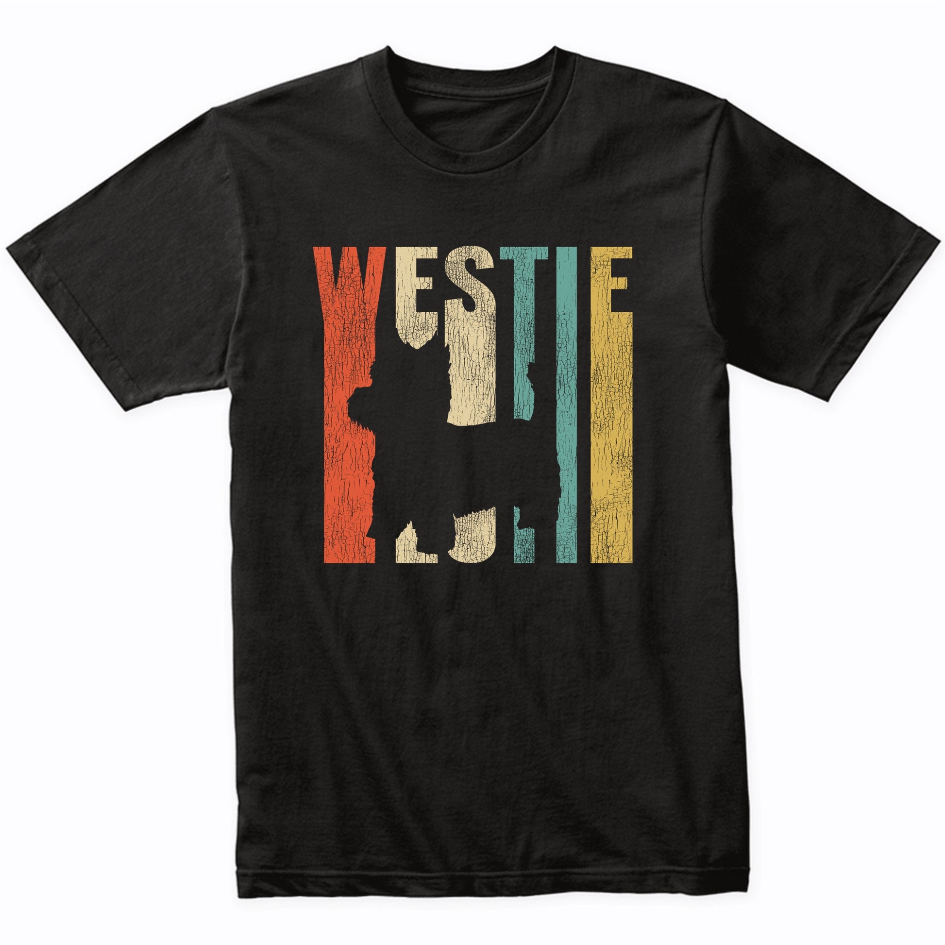 Retro 1970's Style West Highland White Terrier Dog Silhouette Westie Cracked Distressed T-Shirt