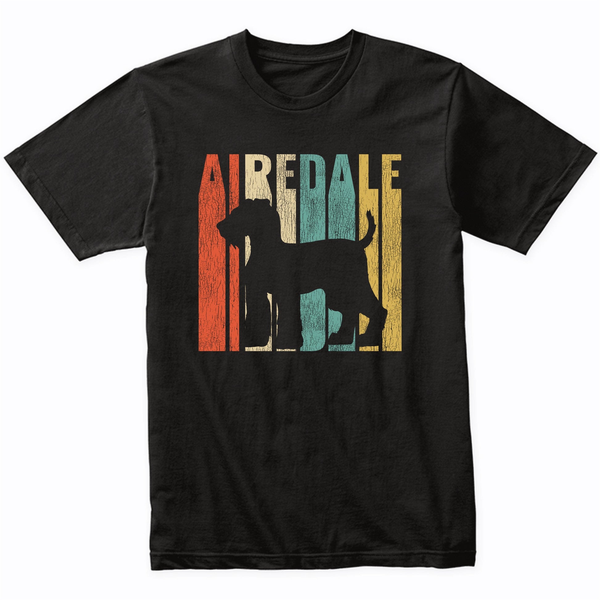 Retro 1970's Style Airedale Terrier Dog Silhouette Airedale Cracked Distressed T-Shirt