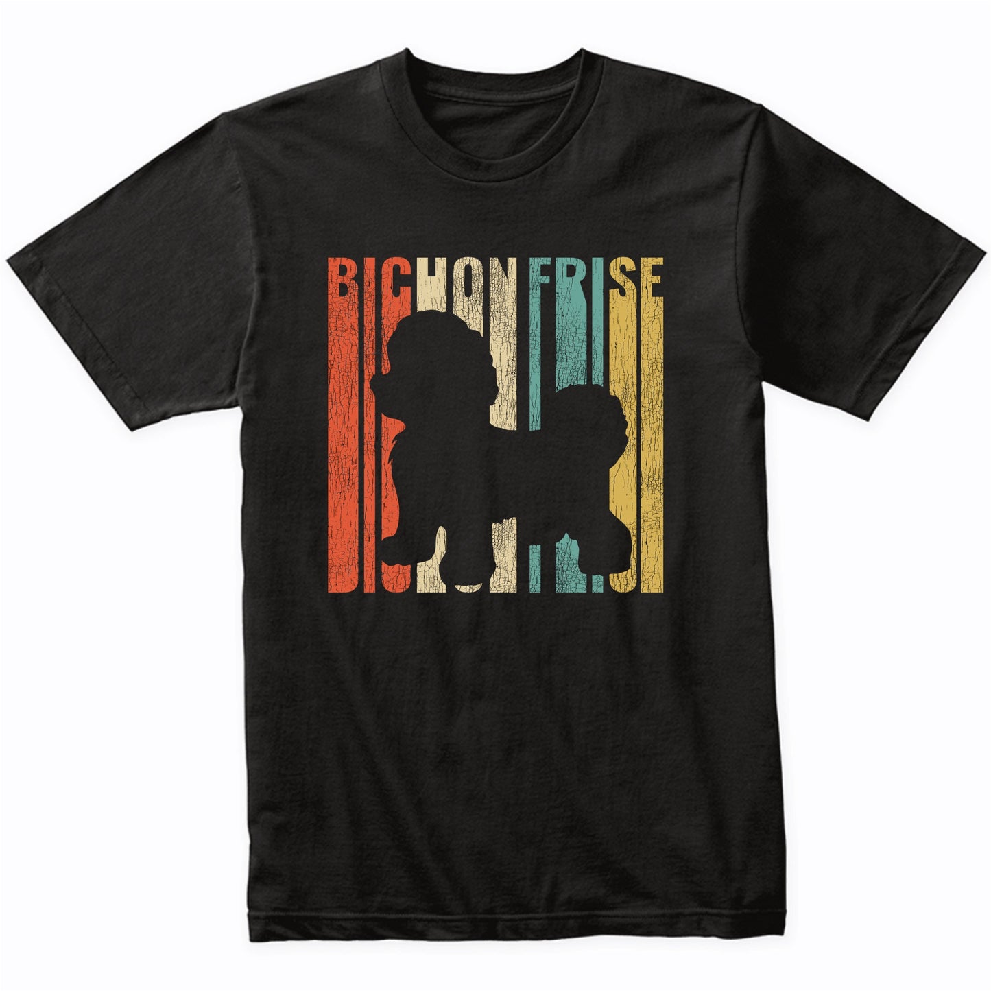 Retro 1970's Style Bichon Frise Dog Silhouette Cracked Distressed T-Shirt