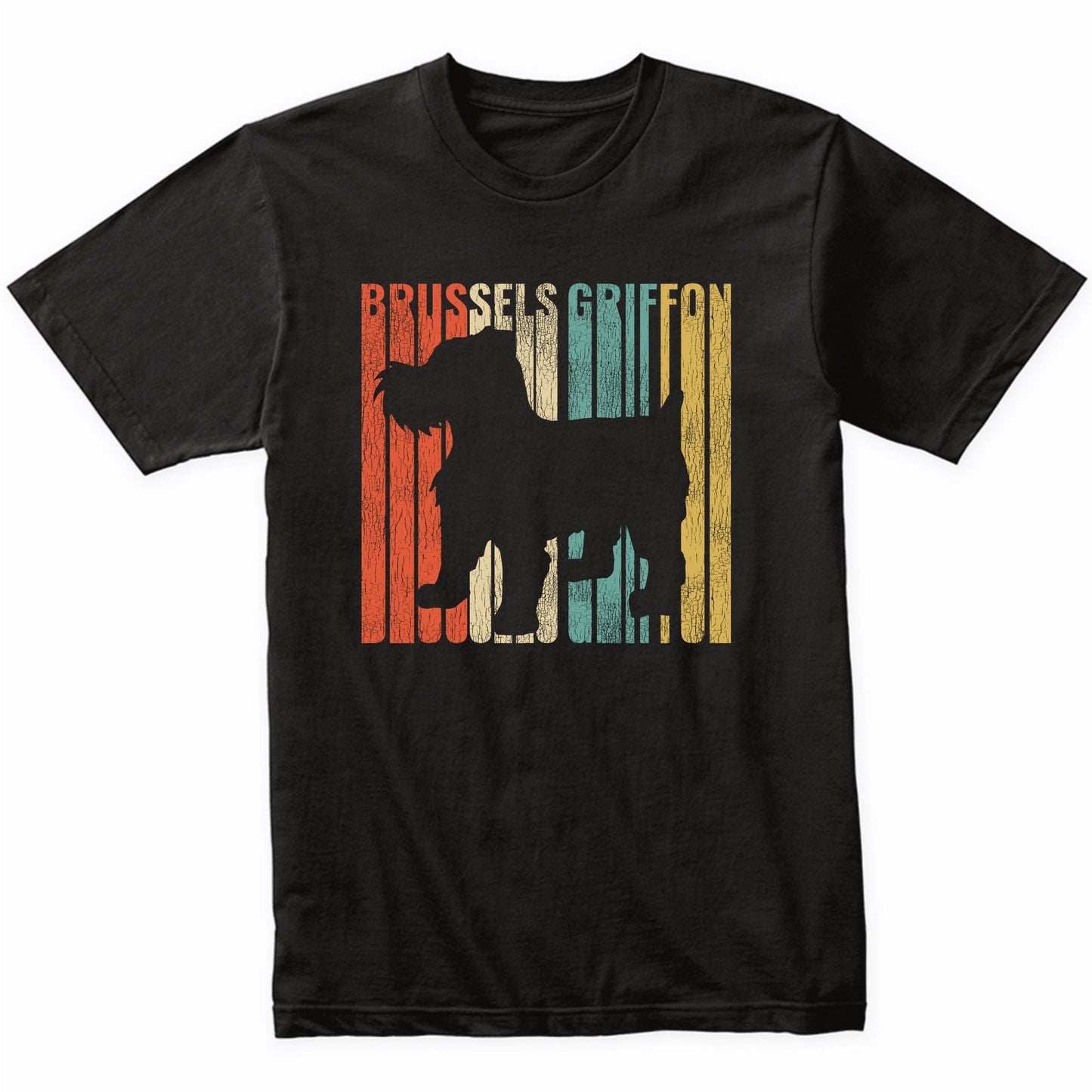 Retro 1970's Style Brussels Griffon Dog Silhouette Cracked Distressed T-Shirt