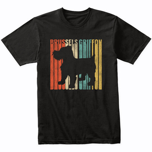 Retro 1970's Style Brussels Griffon Dog Silhouette Cracked Distressed T-Shirt