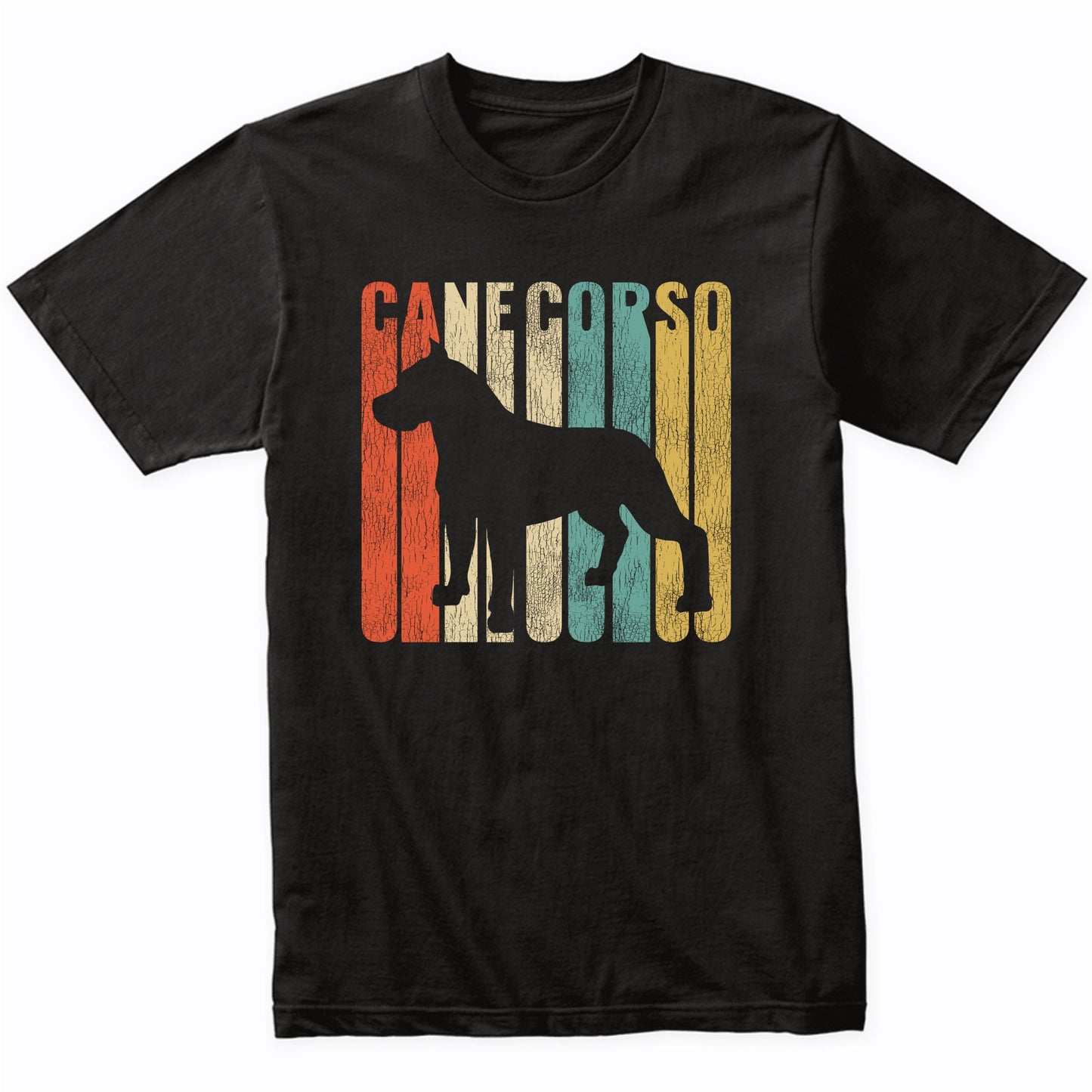 Retro 1970's Style Cane Corso Dog Silhouette Cracked Distressed T-Shirt