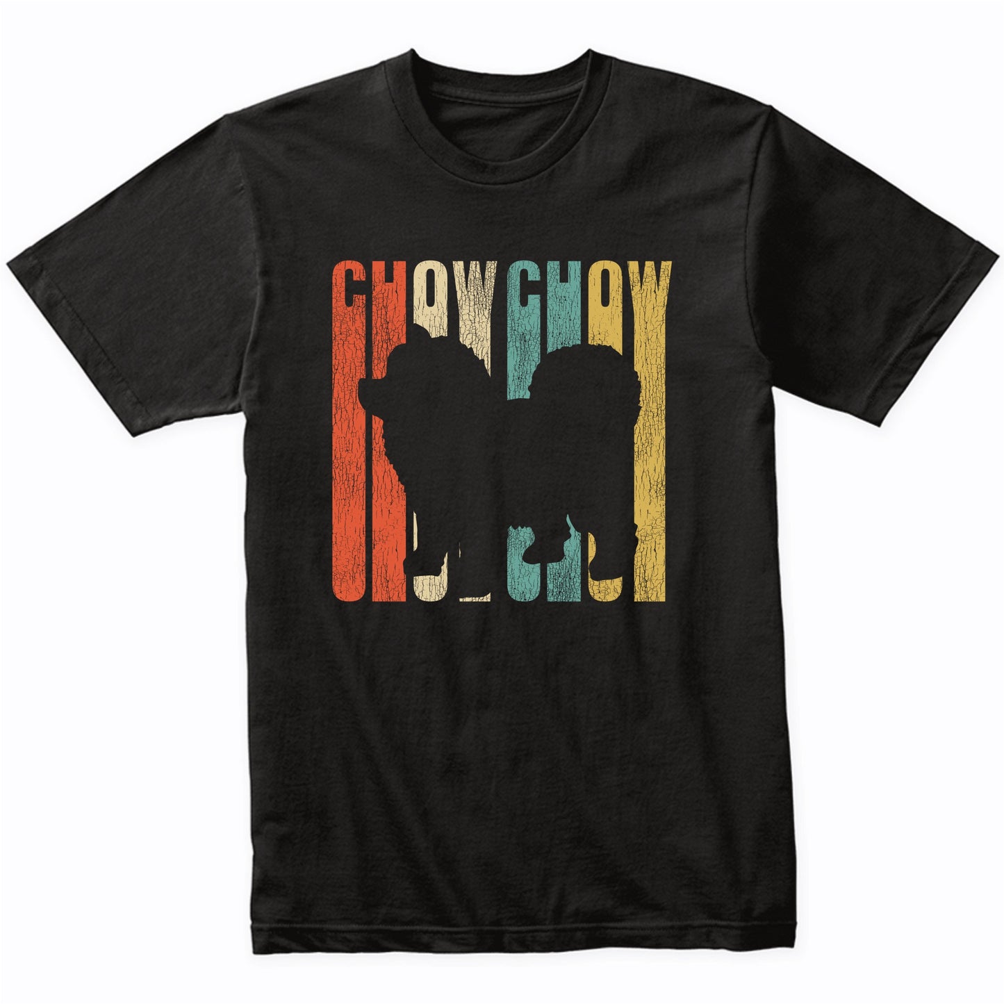 Retro 1970's Style Chow Chow Dog Silhouette Cracked Distressed T-Shirt