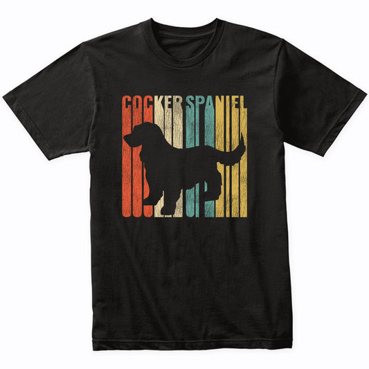 Retro 1970's Style Cocker Spaniel Dog Silhouette Cracked Distressed T-Shirt