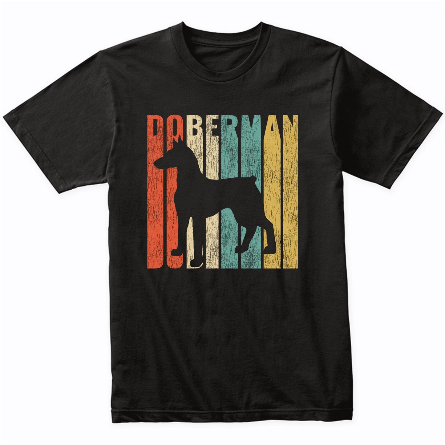 Retro 1970's Style Doberman Dog Silhouette Cracked Distressed T-Shirt
