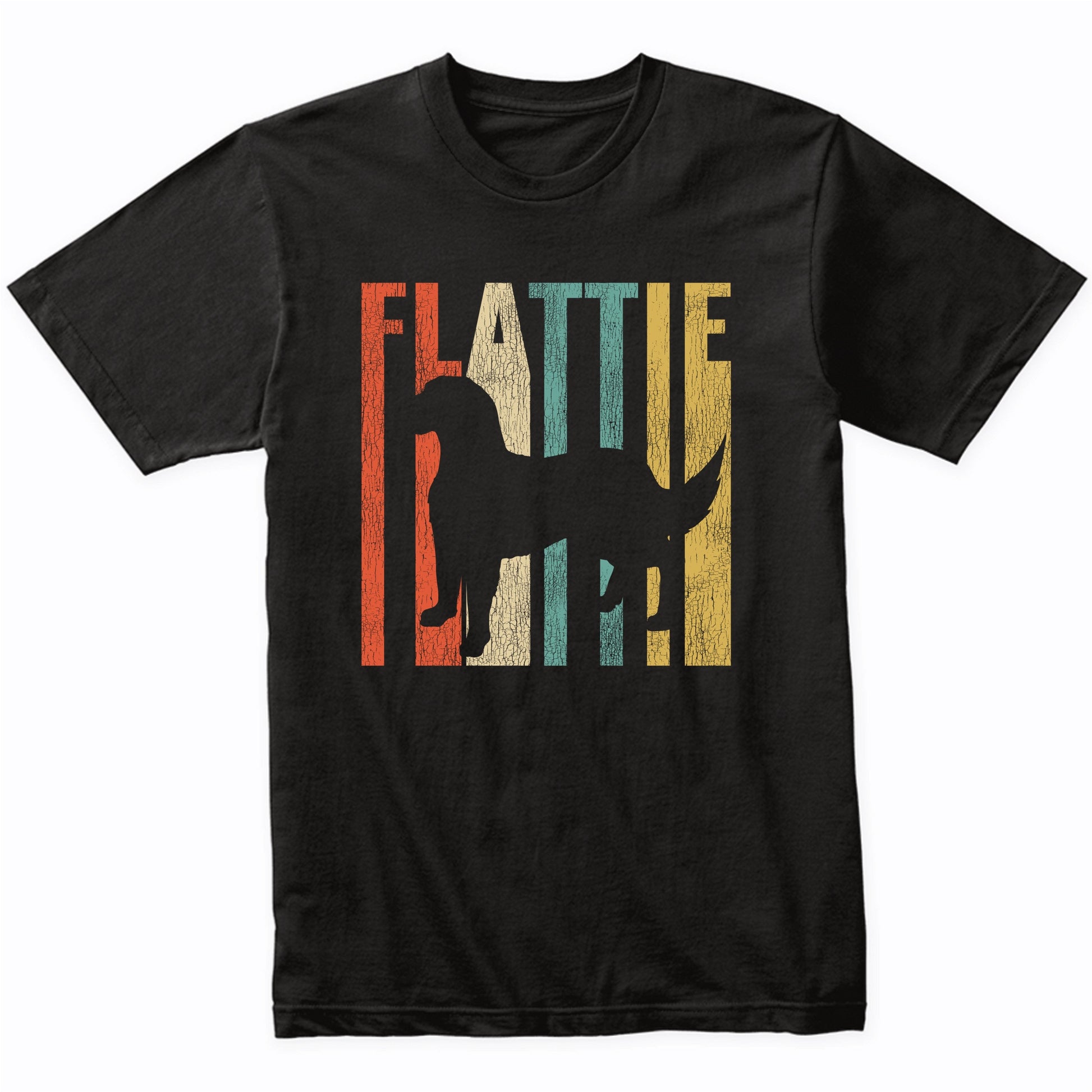 Retro 1970's Style Flattie Dog Silhouette Flat-Coated Retriever Cracked Distressed T-Shirt