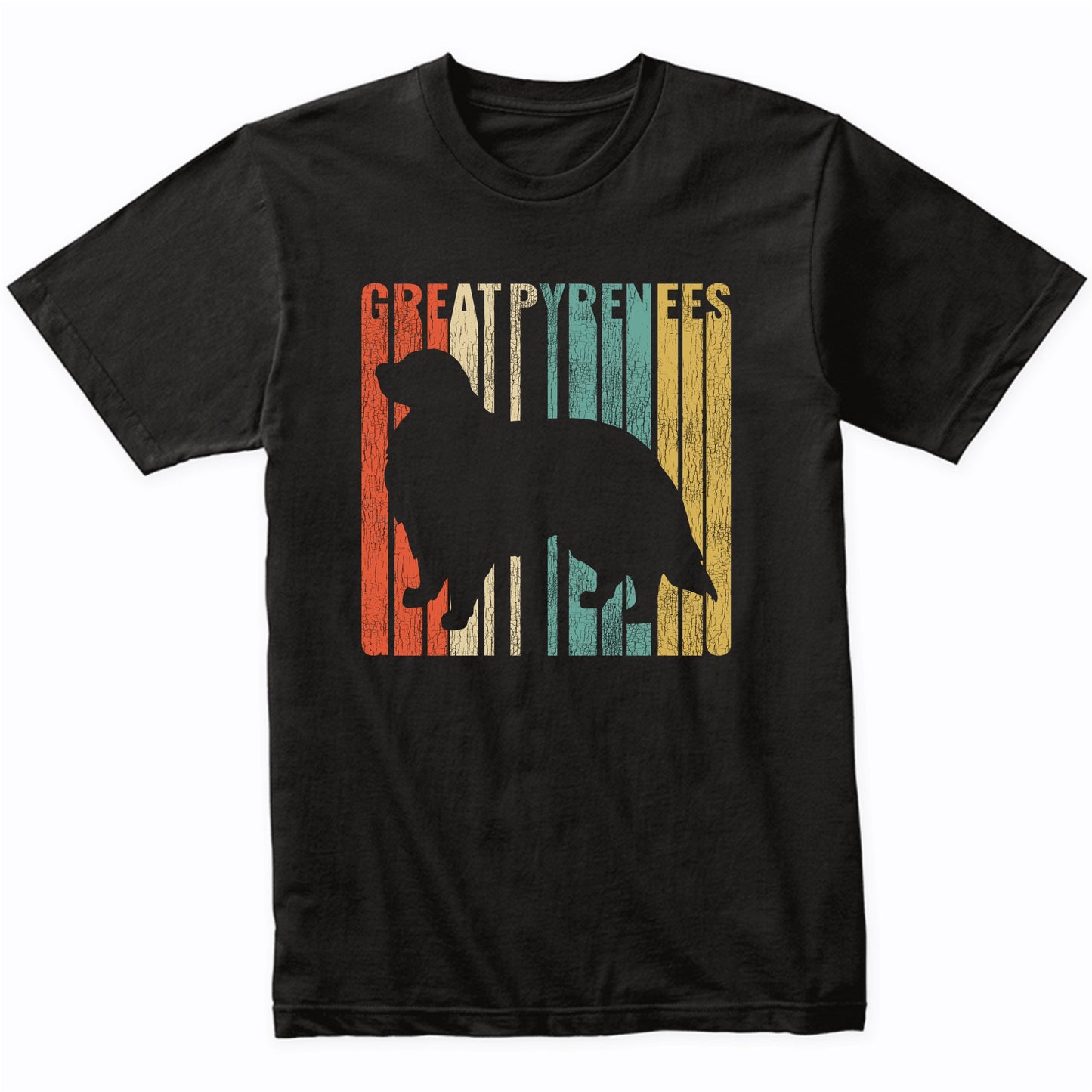 Retro 1970's Style Great Pyrenees Dog Silhouette Cracked Distressed T-Shirt