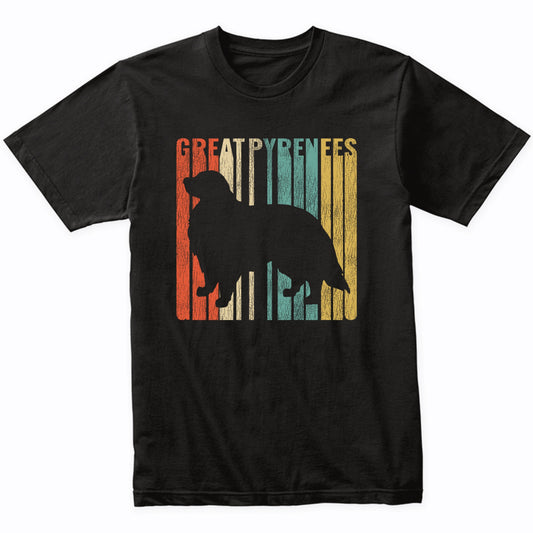 Retro 1970's Style Great Pyrenees Dog Silhouette Cracked Distressed T-Shirt