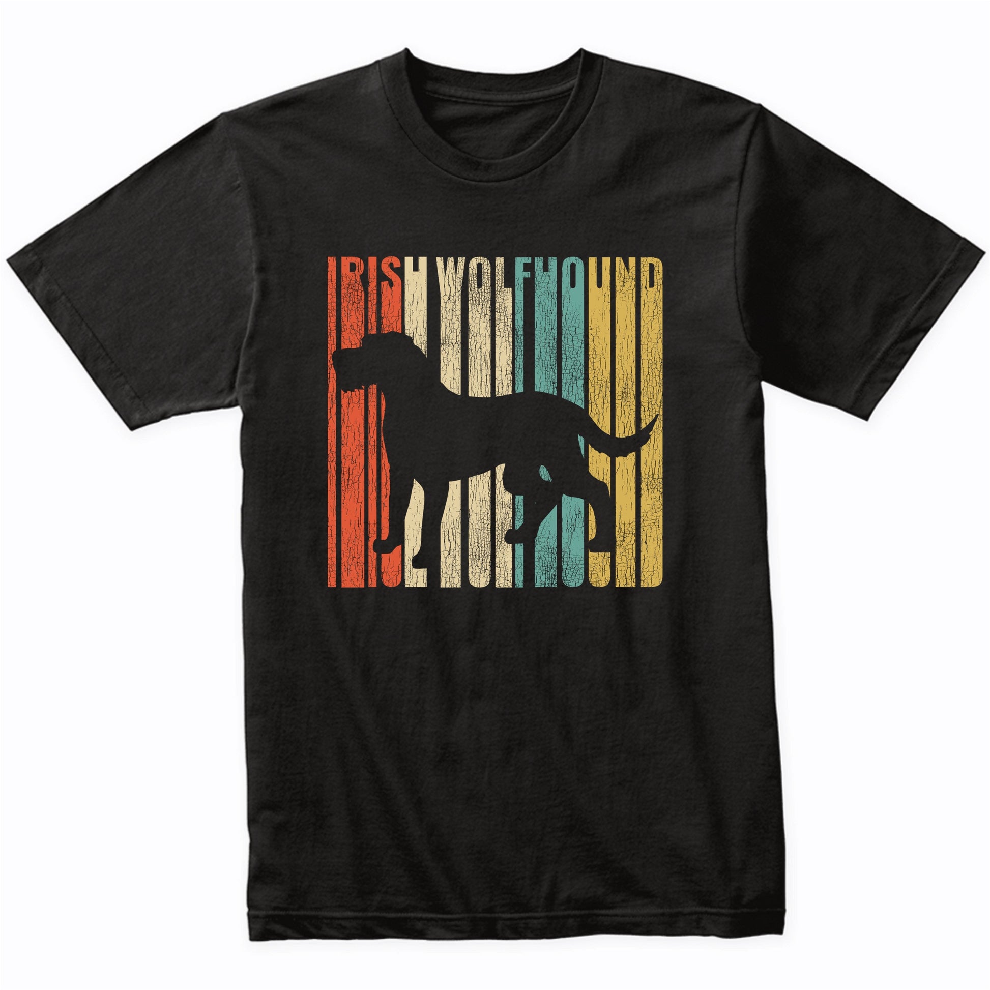 Retro 1970's Style Irish Wolfhound Dog Silhouette Cracked Distressed T-Shirt