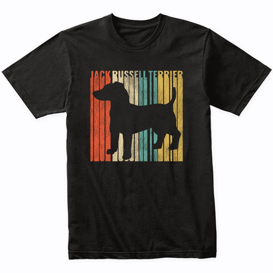 Retro 1970's Style Jack Russell Terrier Dog Silhouette Cracked Distressed T-Shirt