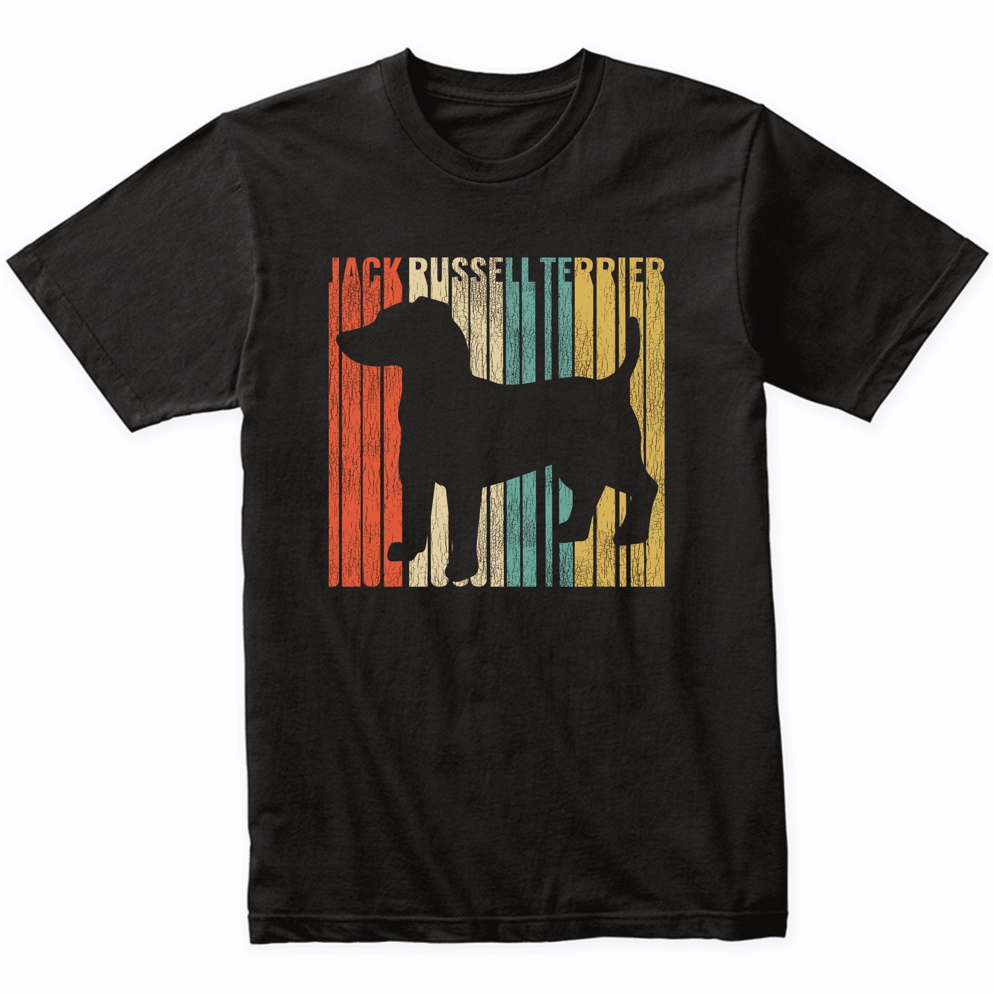Retro 1970's Style Jack Russell Terrier Dog Silhouette Cracked Distressed T-Shirt