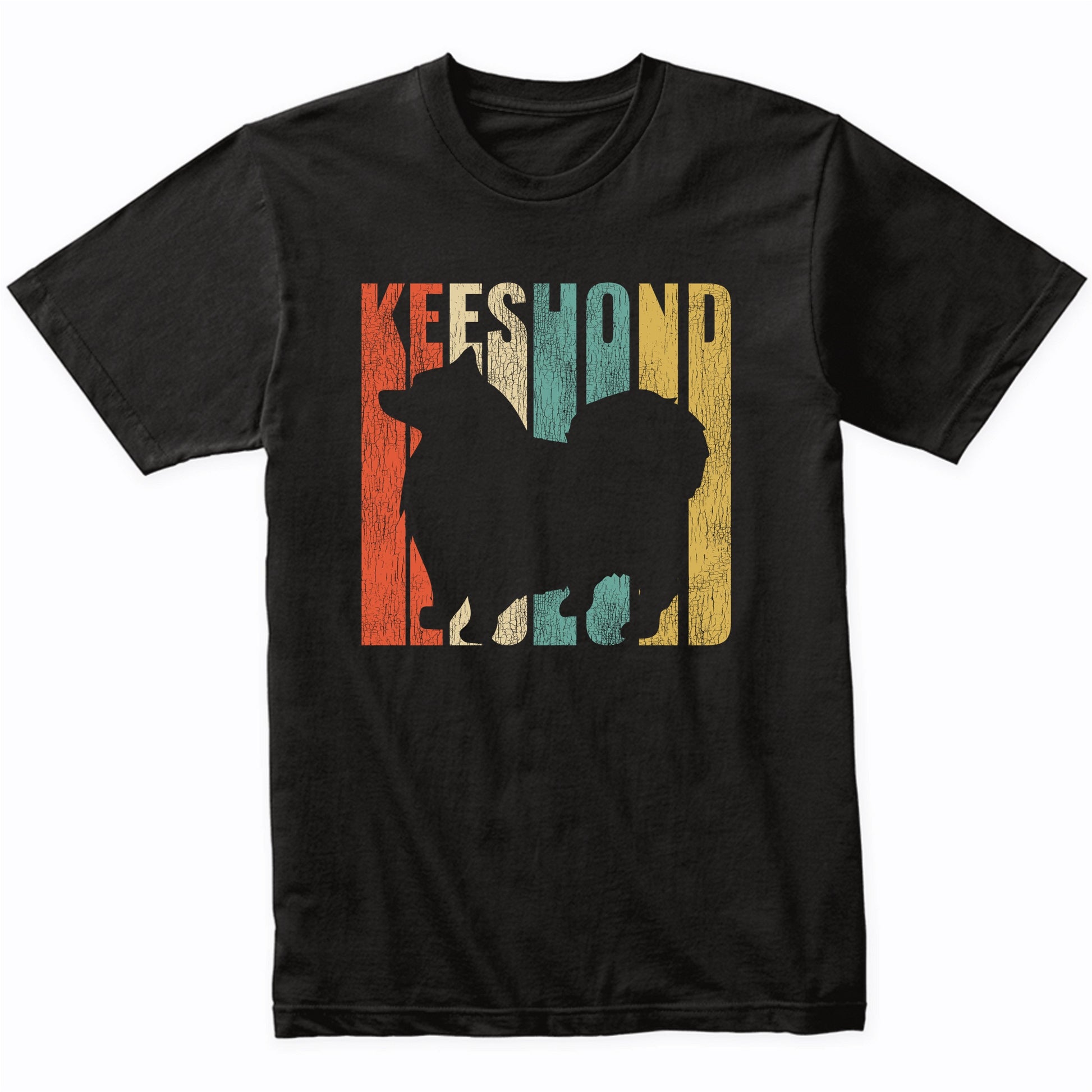 Retro 1970's Style Keeshond Dog Silhouette Cracked Distressed T-Shirt