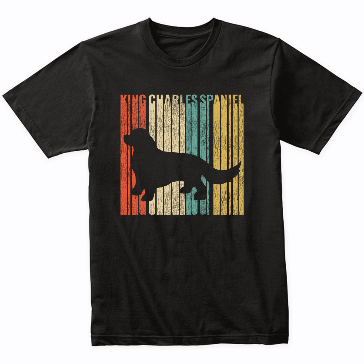 Retro 1970's Style King Charles Spaniel Dog Silhouette Cracked Distressed T-Shirt