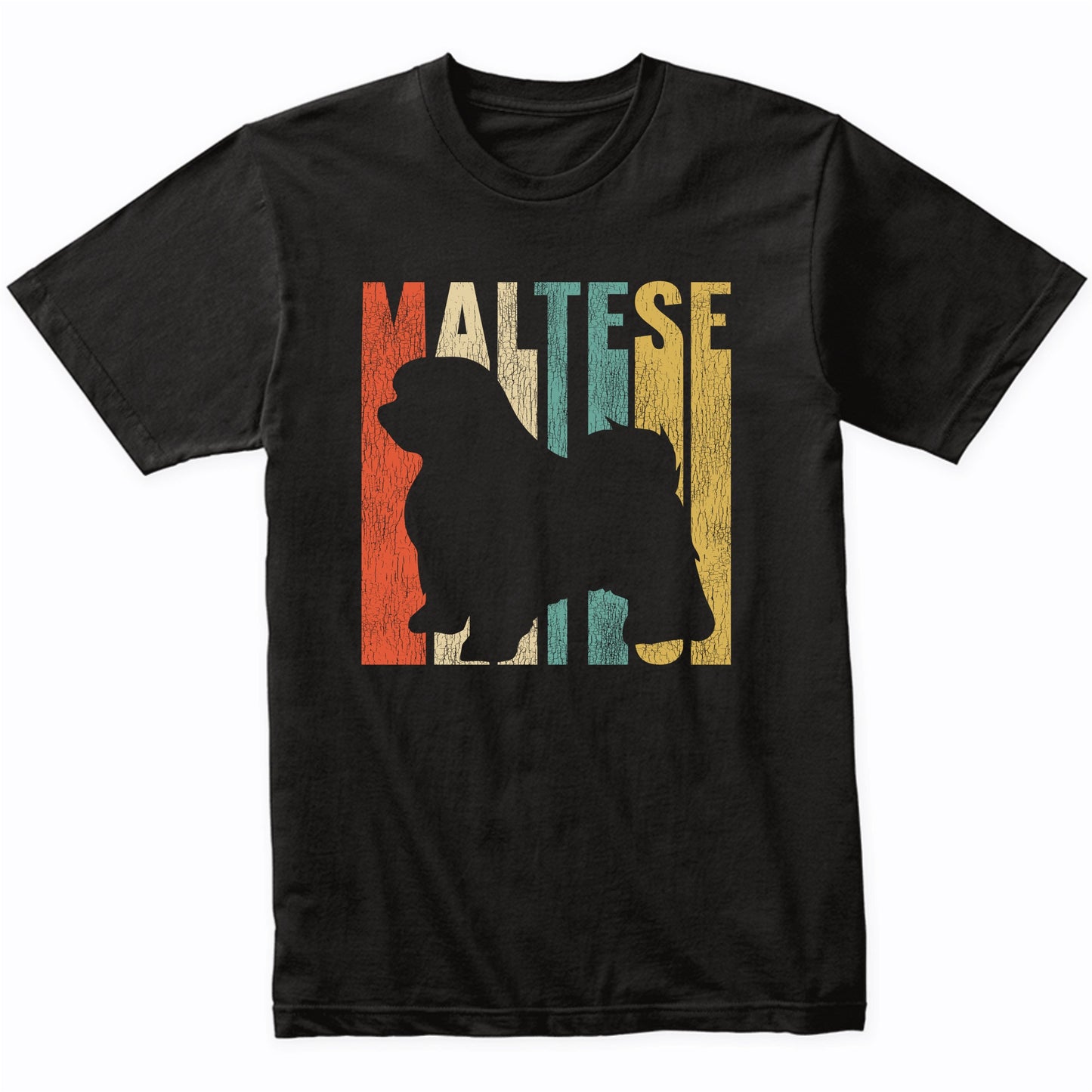Retro 1970's Style Maltese Dog Silhouette Cracked Distressed T-Shirt