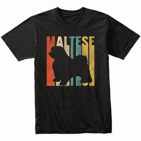 Retro 1970's Style Maltese Dog Silhouette Cracked Distressed T-Shirt