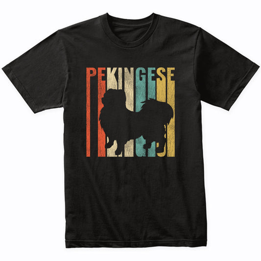 Retro 1970's Style Pekingese Dog Silhouette Cracked Distressed T-Shirt