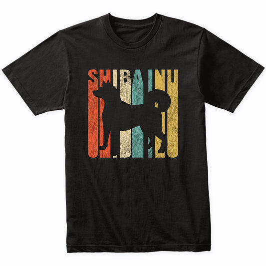 Retro 1970's Style Shiba Inu Dog Silhouette Cracked Distressed T-Shirt