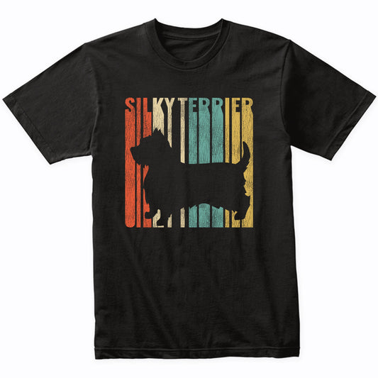 Retro 1970's Style Silky Terrier Dog Silhouette Cracked Distressed T-Shirt