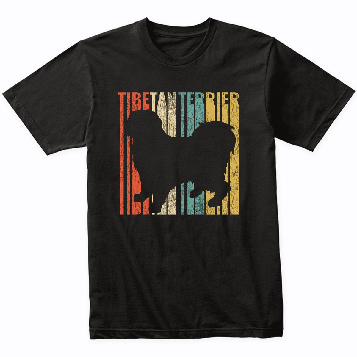 Retro 1970's Style Tibetan Terrier Dog Silhouette Cracked Distressed T-Shirt